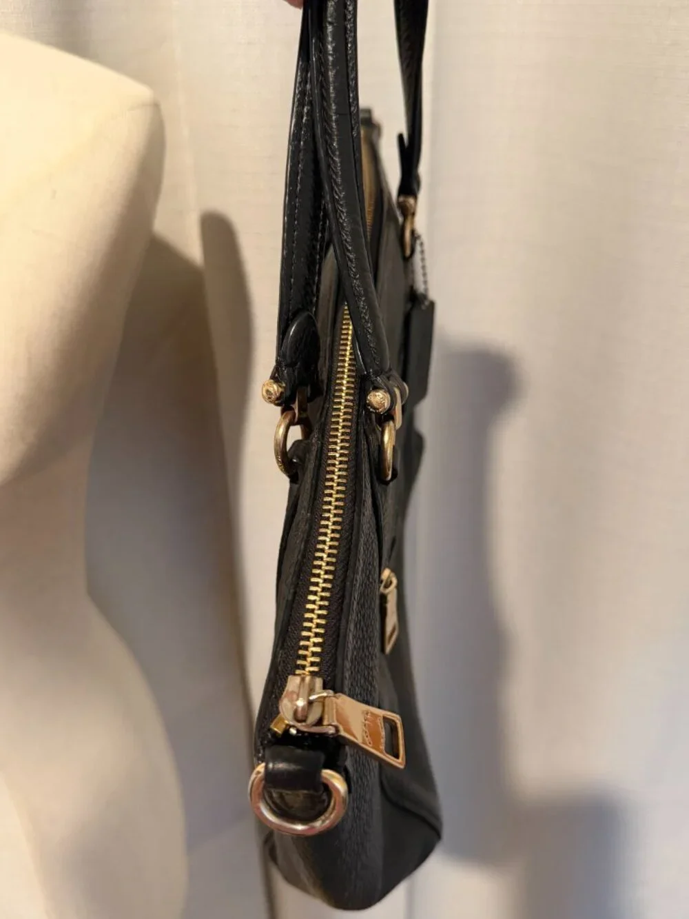 Coach Black Pebbled Leather Prairie Satchel Tote Bag Gold Hardware